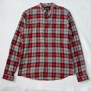 THE KOOPLES MODERN COWBOY  TRIM FIT PLAID LONG SLEEVE SHIRT SIZE L